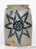 T. Harrington, Fine T. HARRINGTON / LYONS Stoneware Jar w/ Elaborate Floral Starburst Decoration, circa 1860, Stoneware