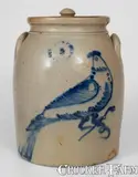N Clark Jr, 2 Gal. N. CLARK JR. / ATHENS, NY Stoneware Lidded Jar w/ Bird Decoration, mid 19th century, Stoneware
