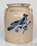 J. Norton & Co., J. NORTON & CO. / BENNINGTON, VT Stoneware Jar w/ Cobalt Bird Decoration, circa 1860