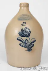 Burger & Lang, 2 Gal. BURGER & LANG / ROCHESTER, NY Stoneware Jug w/ Floral Decoration, c1875, c1875, Stoneware