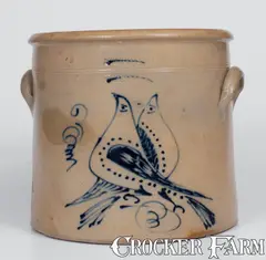 S. Hart, S. HART / FULTON, New York Stoneware Double Bird Crock, circa 1860, Stoneware