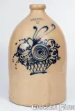 J. & E. NORTON / BENNINGTON, VT Three-Gallon Stoneware Jug w/ Flower Basket Design by J. & E. Norton, circa 1855, Stoneware, sold Aug 2023