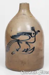 West Troy, WEST TROY / N.Y. / POTTERY Stoneware Bird Jug, circa 1875, circa 1875, Stoneware