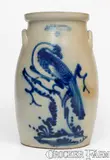 3 Gal. J. & E. NORTON / BENNINGTON, VT Stoneware Churn w/ Elaborate Pheasant Decoration by J. & E. Norton, circa 1855, Stoneware, sold Aug 2023