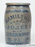 Hamilton & Jones, HAMILTON & JONES / GREENSBORO, PA Stoneware Jar w/ Large Name Stencil