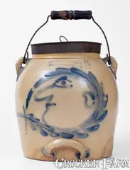 Cowden & Wilcox, Exceedingly Rare and Important COWDEN & WILCOX / HARRISBURG, PA Triple Man-in-the-Moon Batter Pail, circa 1865, Stoneware