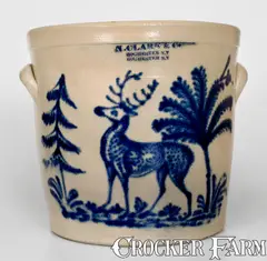 N. Clark & Co., Exceptional N. CLARK & CO. / ROCHESTER, NY Stoneware Jar w/ Elaborate Deer Scene, circa 1839-1851, Stoneware