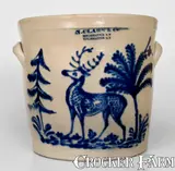 N. Clark & Co., Exceptional N. CLARK & CO. / ROCHESTER, NY Stoneware Jar w/ Elaborate Deer Scene, circa 1839-1851, Stoneware