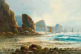 Joel Owen Aka Francis E. Jamieson, Coastal View With Boats, 1910, Oil on canvas