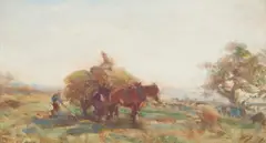 David Thomas Robertson, Collecting The Harvest, Watercolour