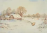 William Baker, Winter Landscape With Sheep, 1917, Watercolour