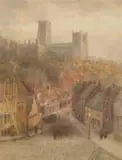 Harry T. Hine, Durham Cathedral From Wellgate, Watercolour