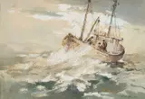 Robert Leslie Howey, Fishing Trawler In Stormy Seas, Watercolour and gouache