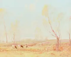 Tom Campbell, Cows Grazing By A Loch, Oil on board