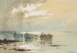 Robert Leslie Howey, Boats On The Coast, Watercolour, gouache and pastel