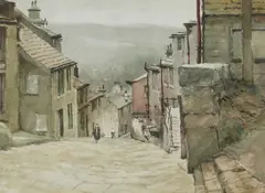 Joseph Pighills, Main Street, Haworth, Watercolour heightened with white