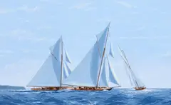 James Miller, Lulworth, Britannia And White Heather Ii Racing On The Solent 1926, Oil on canvas