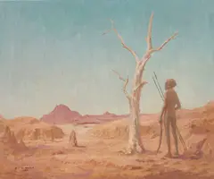 Gilbert Thomas Meredith Roach, An Aboriginal Huntsman In A Landscape, 1963, Oil on canvas Unframed