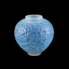 René Lalique, René Lalique (French, 1860-1945), 'Gui', A Vase, Designed 1920, glass with blue staining, etched R