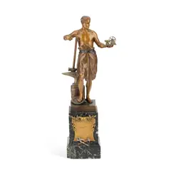 Franz Xavier Bergman, , A Bronze Figure Of Industry, marble base with an applied plaque