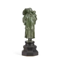 Charles Leonard Hartwell, , A Green Patinated Bronze Figure Of Mother And Child, sculpture