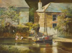 Ted Dyer, Children Playing On An Estuary, Oil on canvas