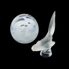 Lalique, A Lalique Frosted Glass Figure Of A Bird, glass paperweight of an owl