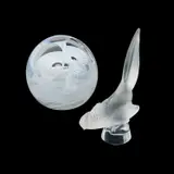 A Lalique Frosted Glass Figure Of A Bird by Lalique, glass paperweight of an owl, sold Sep 2024