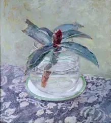Yves Edgard Muller d'Escars, Still Life Of A Rhododendron Bud In A Vase, Oil on card, unframed