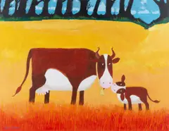 Toni Goffe, Cow And Calf, Oil on board