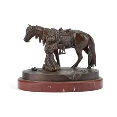Albert Moritz Wolf, , A Bronze Of A Cossack At Prayer, marble base