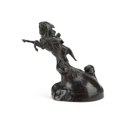 Paul Moreau-vauthier, , An Aeronautical Bronze Desk Piece, Circa 1922, patinated bronze sculpture depicting an early aviator climbing onto the mythical winged h
