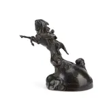Paul Moreau-vauthier, , An Aeronautical Bronze Desk Piece, Circa 1922, patinated bronze sculpture depicting an early aviator climbing onto the mythical winged h