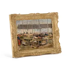 Jan Minařík, Paris Market Scene, Oil on canvas-board