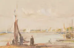 Alfred Robert Hayward, Sailing Boats On The Coast, Watercolour heightened with white