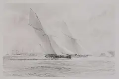 John Steven Dews, Brynhild Racing Off Cowes, Pencil Unframed