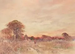 Harry Woods, Sunrise Over A Church, Watercolour