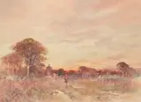 Harry Woods, Sunrise Over A Church, Watercolour
