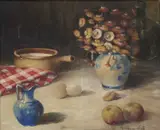 Masslousky Altoff, Still Life With Flowers, Eggs And Fruit, Oil on canvas