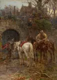 Ernest Crofts, At The Gate, Oil on board Image size: