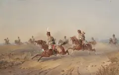 Field Day At Aldershot/The 11Th Hussars Commanded By Lieut. Colonel Charles C. Fraser. V.C. by Orlando Norie, Watercolour Image size:, sold Oct 2022