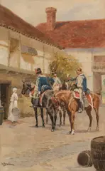 William Barnes Wollen, Officers On Horseback, Watercolour Image size: