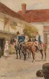 William Barnes Wollen, Officers On Horseback, Watercolour Image size: