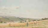 Arthur Ford Hughes, Cutting Wheat, Watercolour on paper Image size: