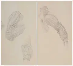 Edward Burne-Jones, Two Sheets Of Studies For Sleeves For 'The Golden Stairs', pencil on paper each