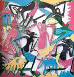 George Lilanga, Dancing Figures, oil on cut metal