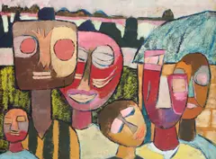 Muraina Oyelami, Extended Family Ii, oil on board