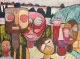 Muraina Oyelami, Extended Family Ii, oil on board