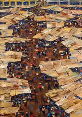 Ato Delaquis, Market Lane - Rooftops, ACRYLIC on the reverse acrylic on canvas