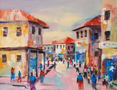 Robert Aryeetey, Cowlane (Accra Central), acrylic on canvas